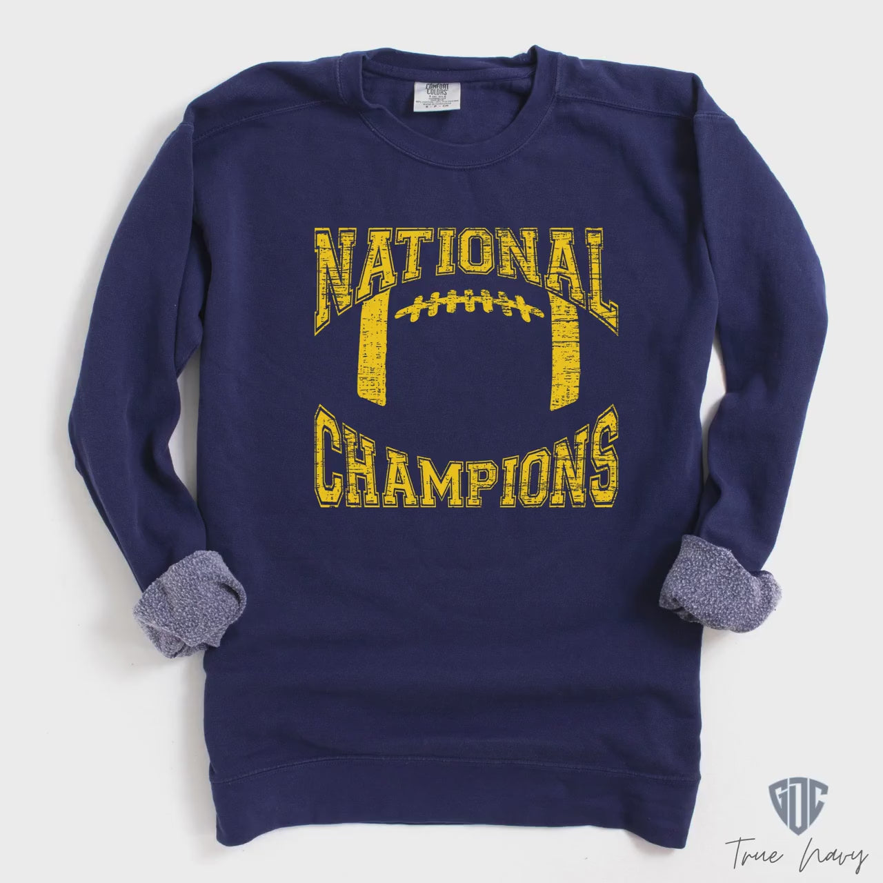 National Champions Football Crewneck Sweatshirt, Vintage Style Comfort Colors, Retro College Varsity Crewneck