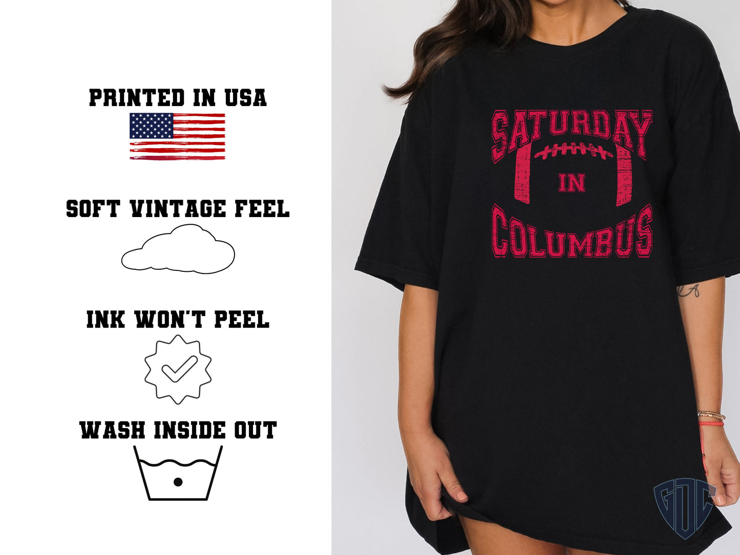 Vintage Ohio State Football Shirt, Saturday in Columbus Tshirt, OSU GameDay Tee, OSU Buckeyes T-shirt for Tailgating Gift for Her