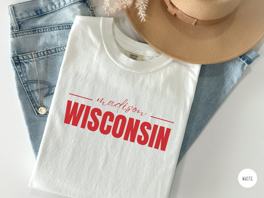 Wisconsin Badgers Football Shirt, U of Wisconsin Clothing T-Shirt Gift, University of Wisconsin Badger Tailgate TShirt for Women Madison WI