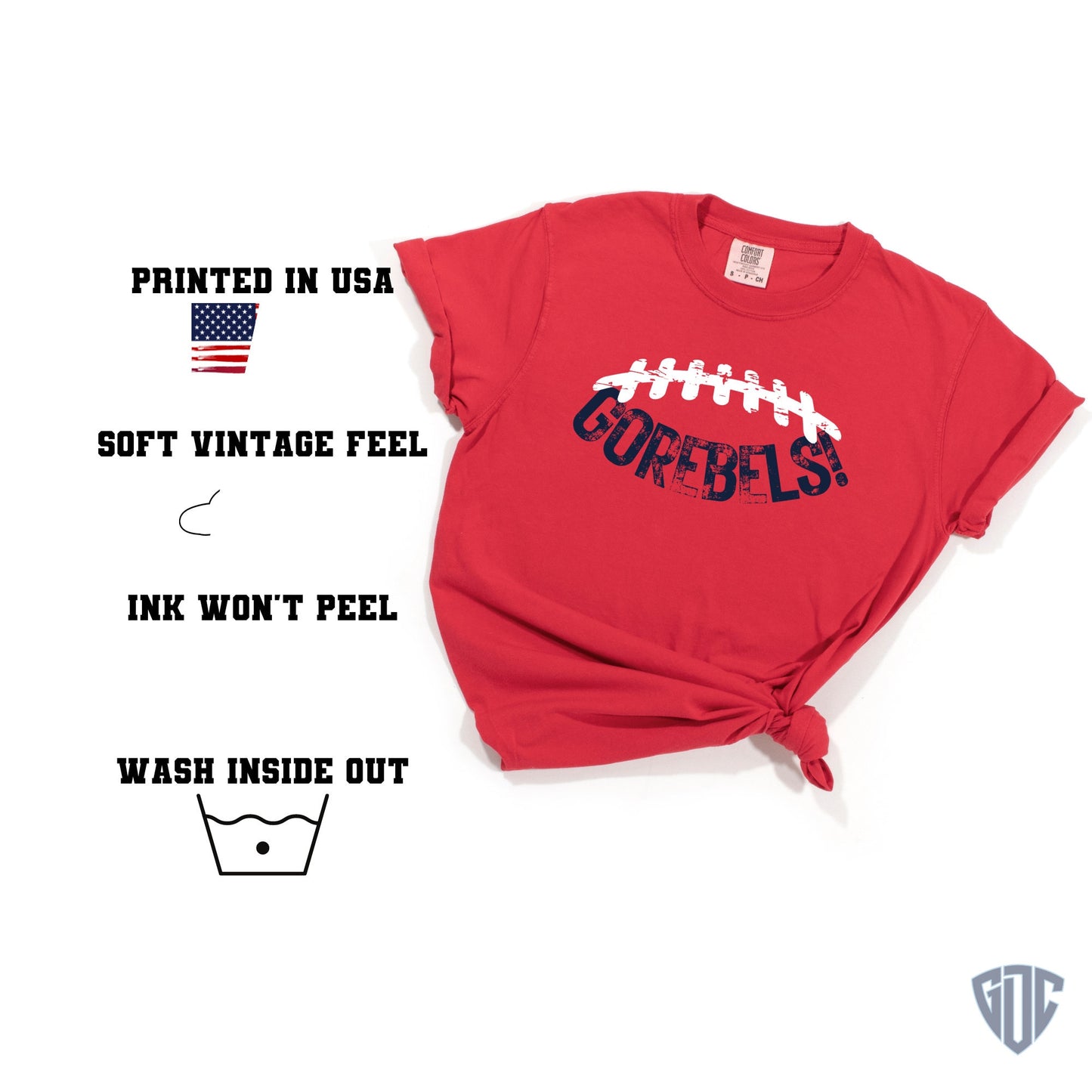 Go Rebels! Football T Shirt, Women's Rebels Shirt, Football Shirts, Rebel Football Tees, Red Comfort Colors Top