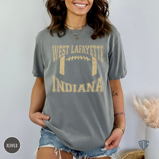 Purdue Football Tshirt with Distressed Lettering, West LaFayette Indiana Graphic Football Tee, Retro Boilermakers Shirt for GameDay Outfit